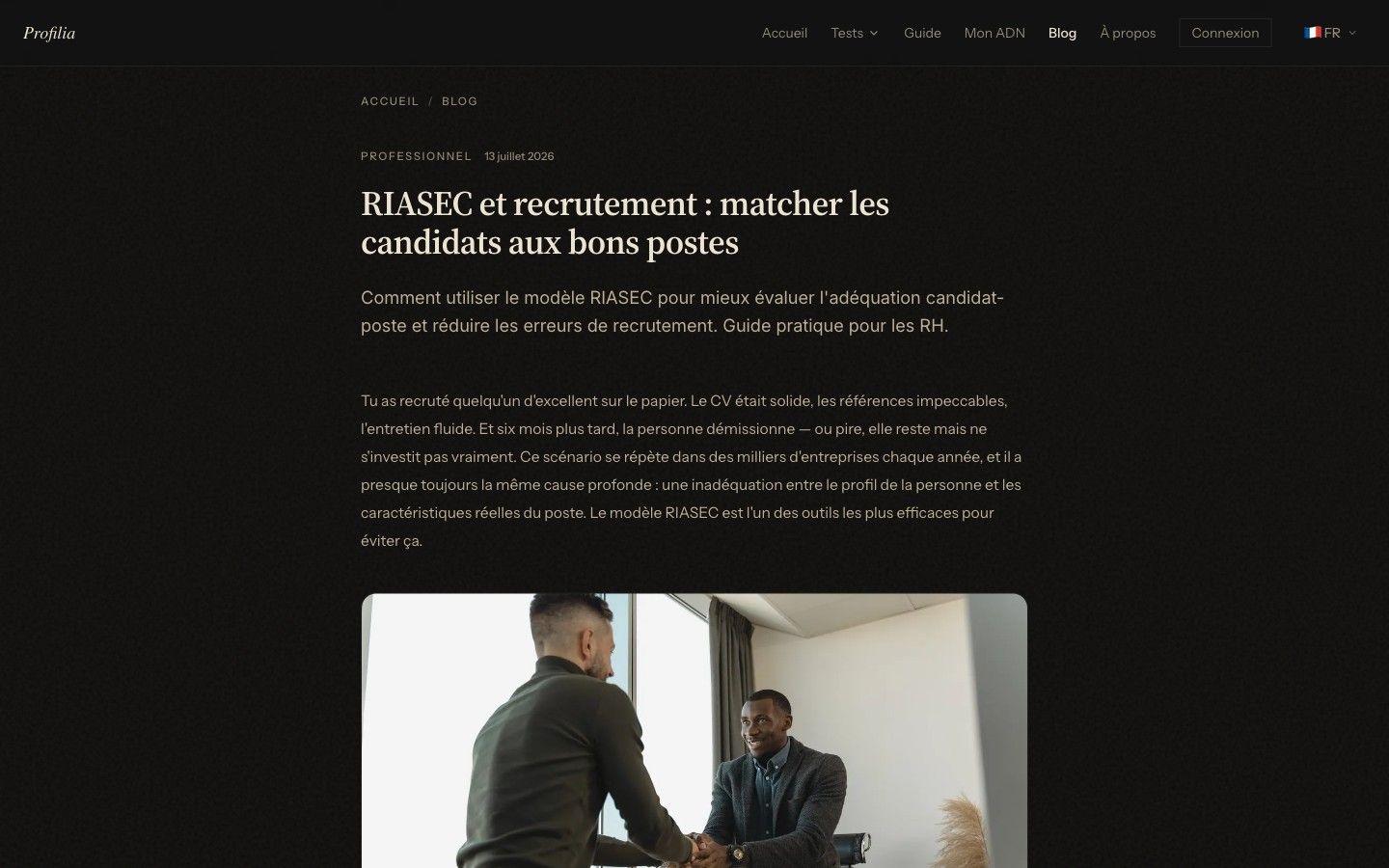 Article long format : RIASEC et recrutement
