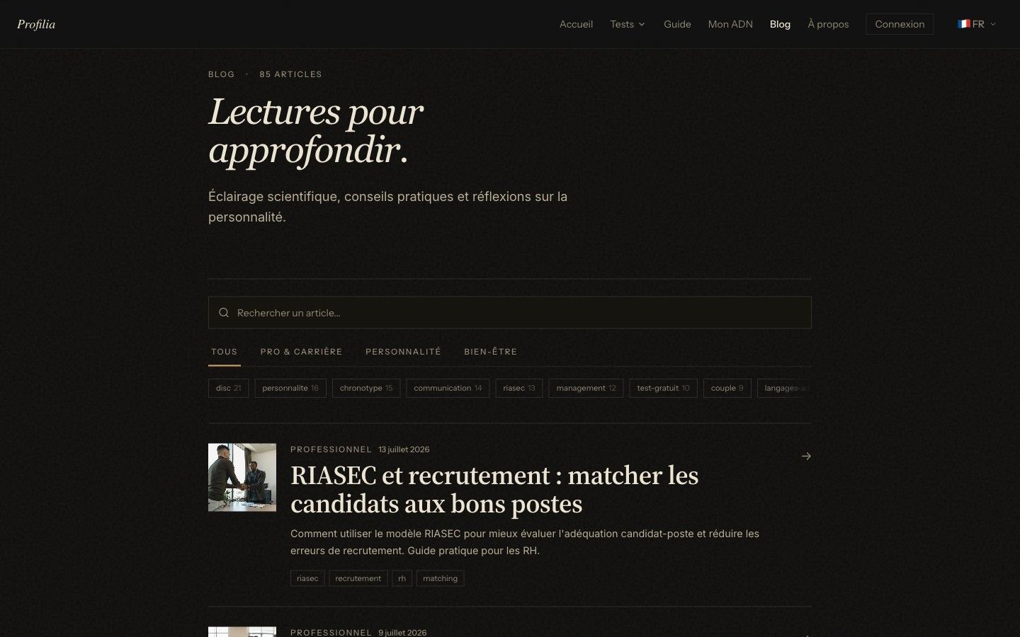 Listing du blog français, 85 articles