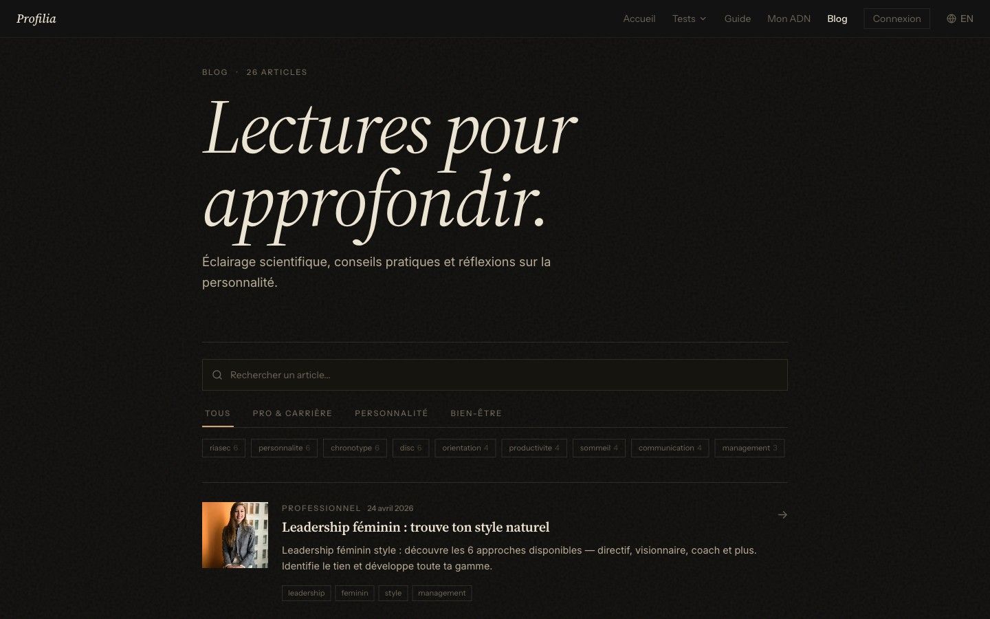 Listing du blog avec 26 articles en français