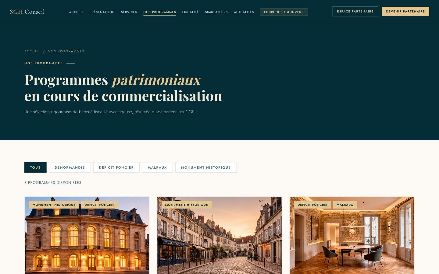 Catalogue public des programmes en cours de commercialisation, filtré par dispositif